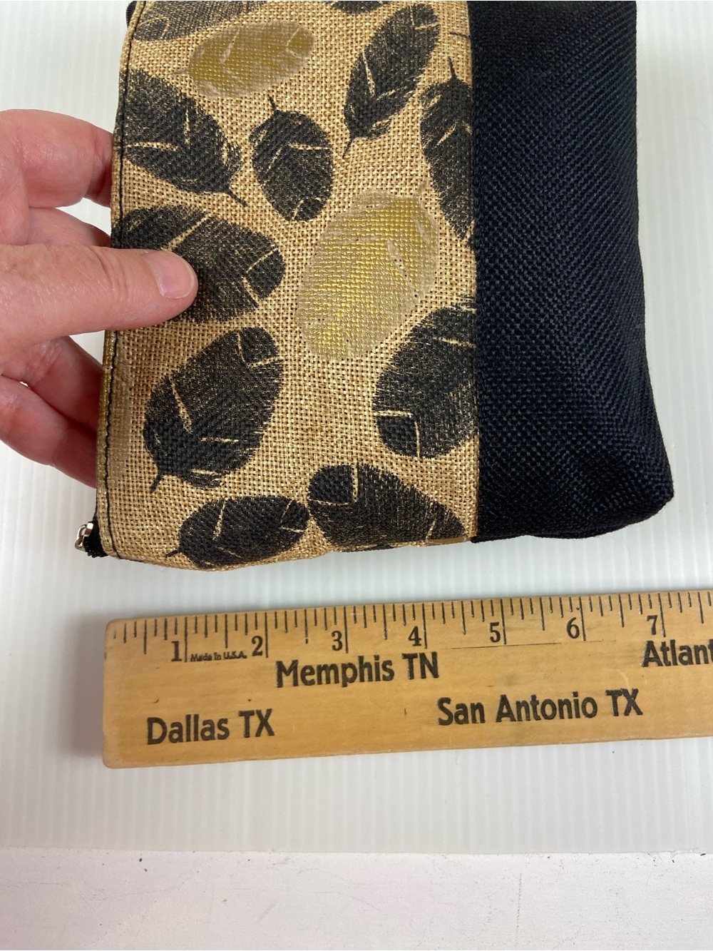 Tropical Leaf Print Cosmetic Bag Travel Makeup Pouch Black Tan - Picture 3 of 5
